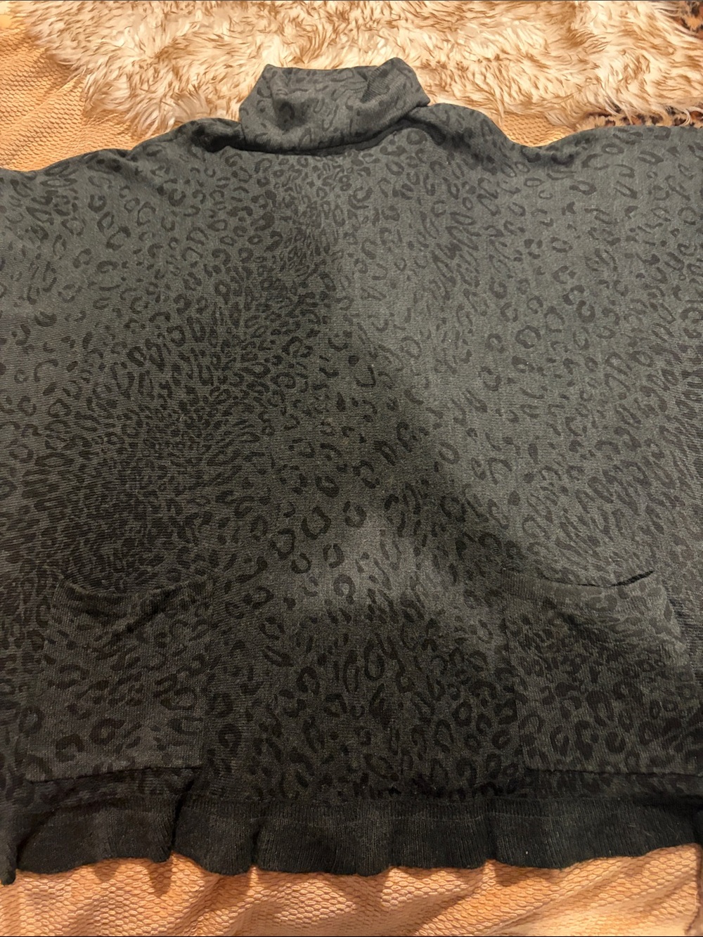 Women's Black Leopard-Print cowl Neck poncho